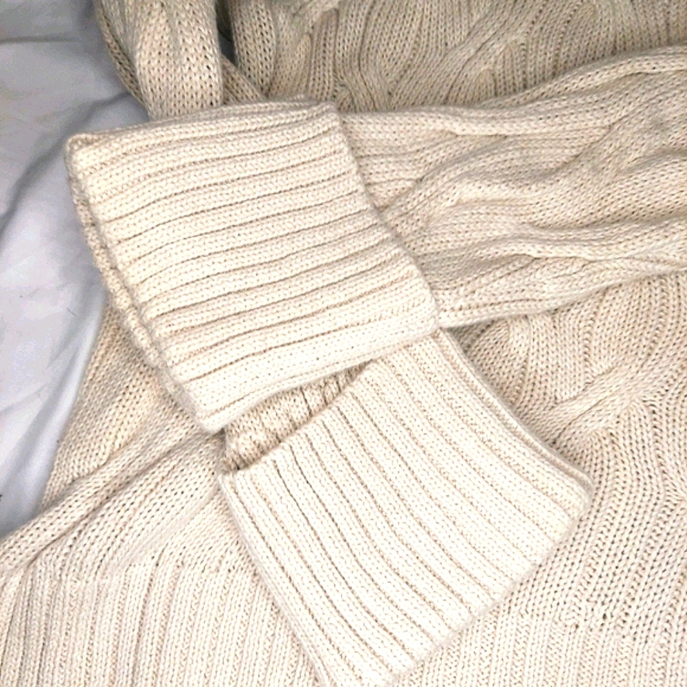 Prologue cable knit high low, cuffed sweater